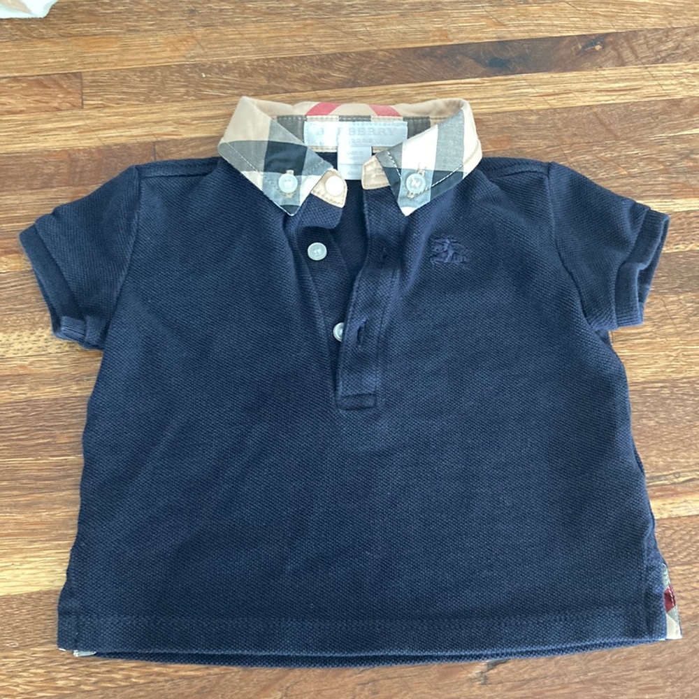 Baby Boys Navy Burberry Polo 6M (fits more like 3M)
